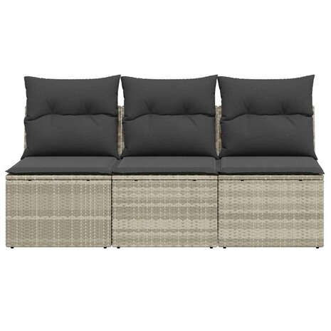 Tuinbank 3-zits met kussens poly rattan lichtgrijs