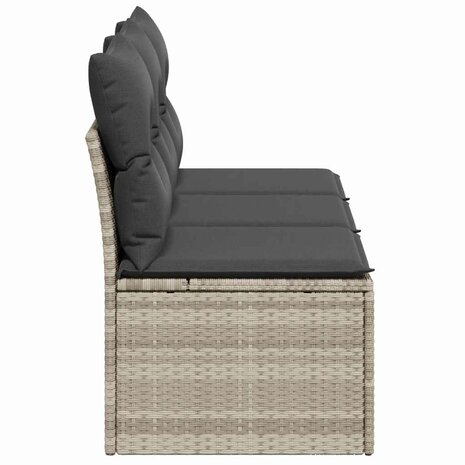 Tuinbank 3-zits met kussens poly rattan lichtgrijs