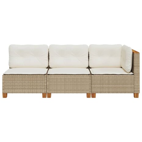 Tuinbank 3-zits met kussens poly rattan beige