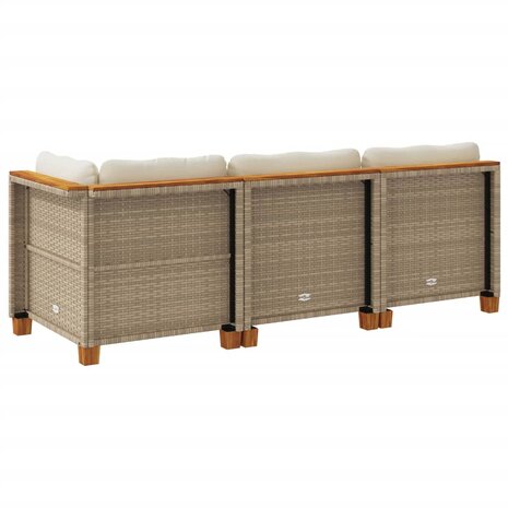 Tuinbank 3-zits met kussens poly rattan beige