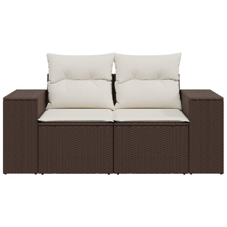 Tuinbank 2-zits met kussens poly rattan bruin