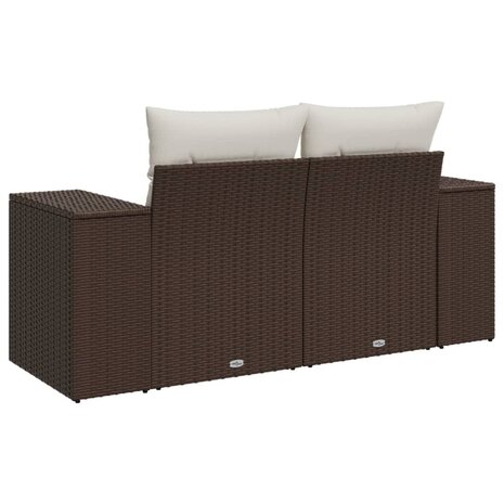 Tuinbank 2-zits met kussens poly rattan bruin