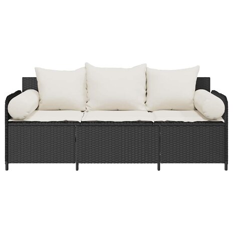 Tuinbank 3-zits met kussens poly rattan zwart