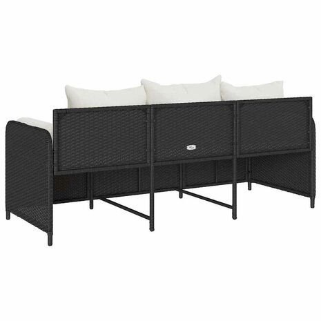 Tuinbank 3-zits met kussens poly rattan zwart