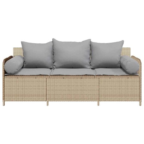 Tuinbank 3-zits met kussens poly rattan beige
