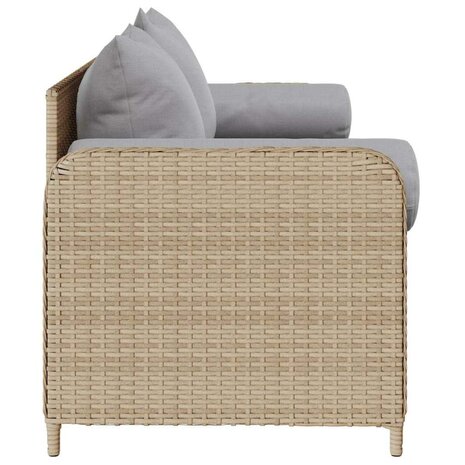 Tuinbank 3-zits met kussens poly rattan beige
