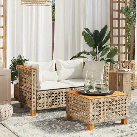Tuinbanken 2 st met kussens poly rattan beige