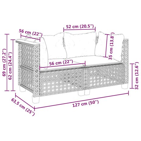 Tuinbanken 2 st met kussens poly rattan beige