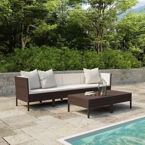 6-delige Loungeset met kussens poly rattan bruin