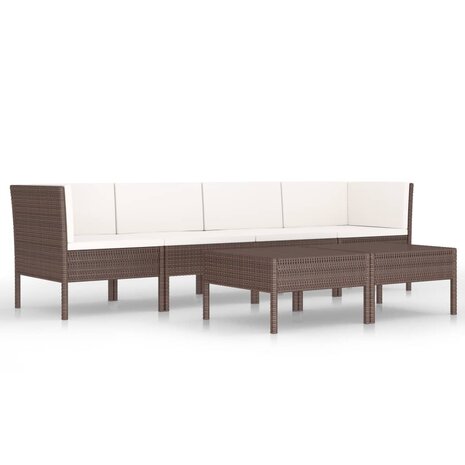 6-delige Loungeset met kussens poly rattan bruin