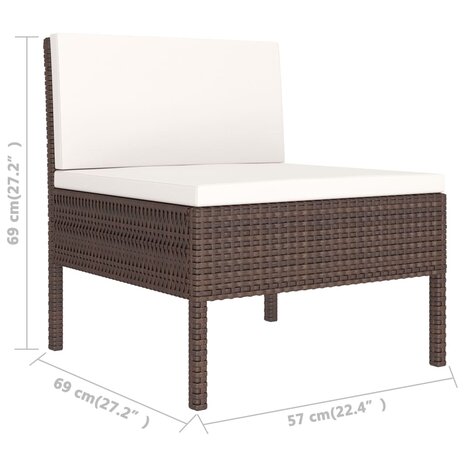 6-delige Loungeset met kussens poly rattan bruin