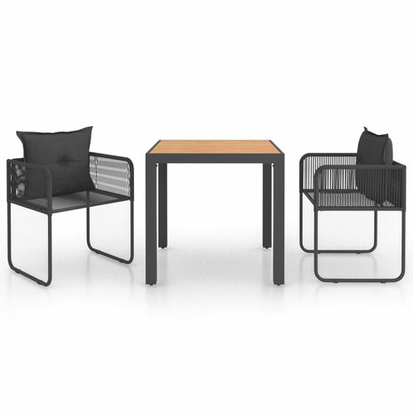 3-delige Tuinset PVC-rattan zwart en bruin
