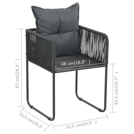3-delige Tuinset PVC-rattan zwart en bruin