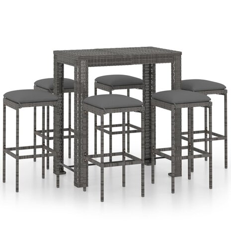 7-delige Tuinbarset met kussens poly rattan grijs