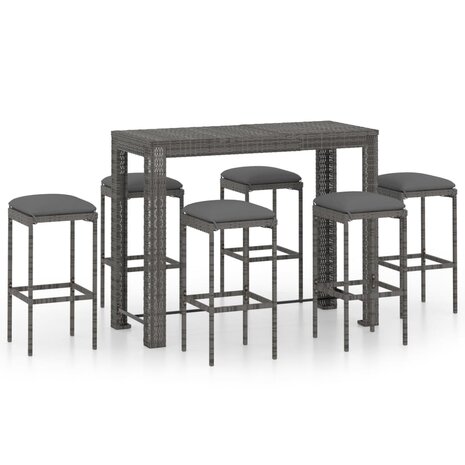 7-delige Tuinbarset met kussens poly rattan grijs