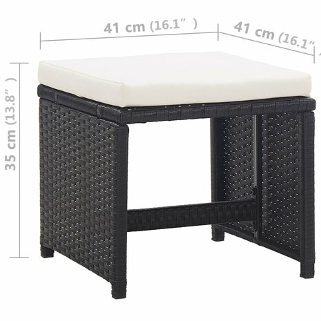 5-delige Tuinset met kussens poly rattan zwart