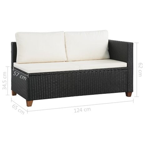 4-delige Loungeset met kussens poly rattan zwart