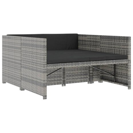 5-delige Loungeset met kussens poly rattan grijs