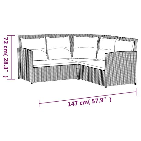 2-delige Loungeset met kussens L-vormig poly rattan grijs