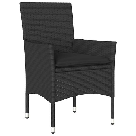 5-delige Tuinset met kussens poly rattan en glas zwart