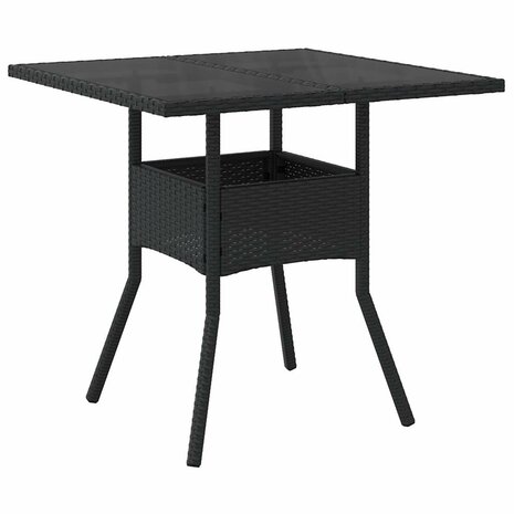 5-delige Tuinset met kussens poly rattan en glas zwart
