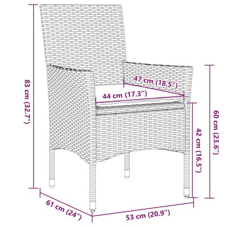 5-delige Tuinset met kussens poly rattan en glas zwart