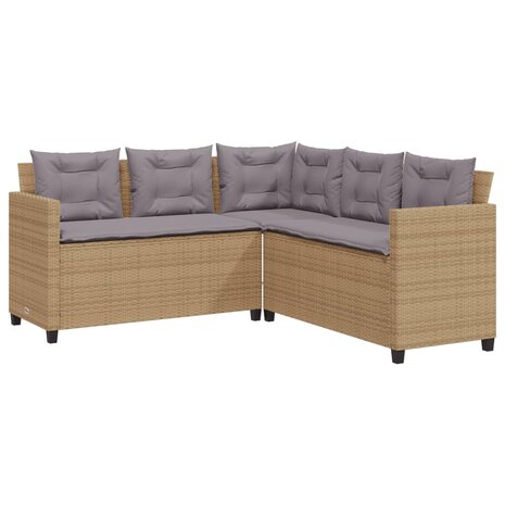 Tuinbank met tafel en kussens L-vormig poly rattan beige