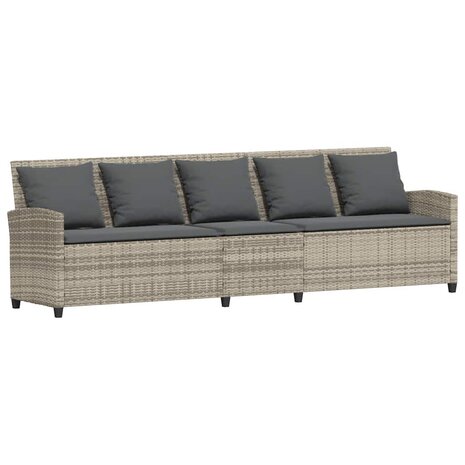 Tuinbank 5-zits met kussens poly rattan lichtgrijs