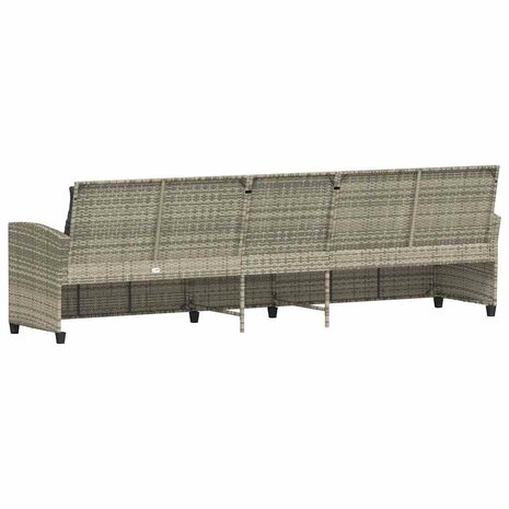 Tuinbank 5-zits met kussens poly rattan lichtgrijs