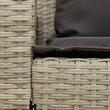 Tuinbank 5-zits met kussens poly rattan lichtgrijs