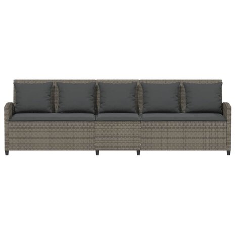 Tuinbank 5-zits met kussens poly rattan grijs