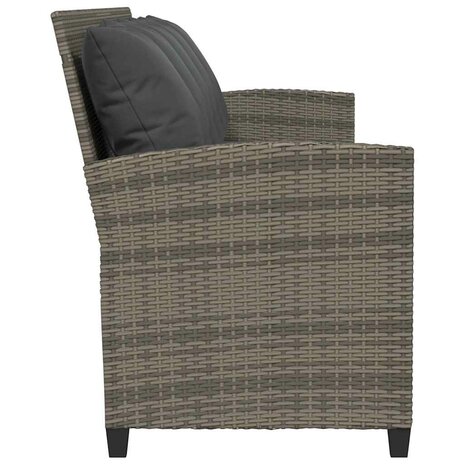 Tuinbank 5-zits met kussens poly rattan grijs