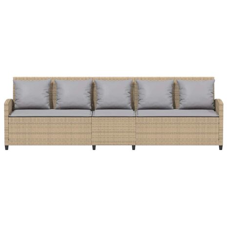 Tuinbank 5-zits met kussens poly rattan beige