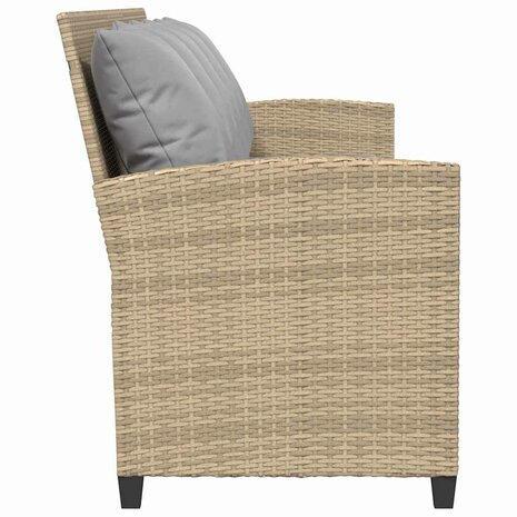 Tuinbank 5-zits met kussens poly rattan beige