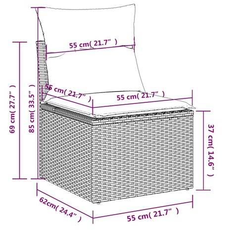 4-delige Loungeset met kussens poly rattan bruin