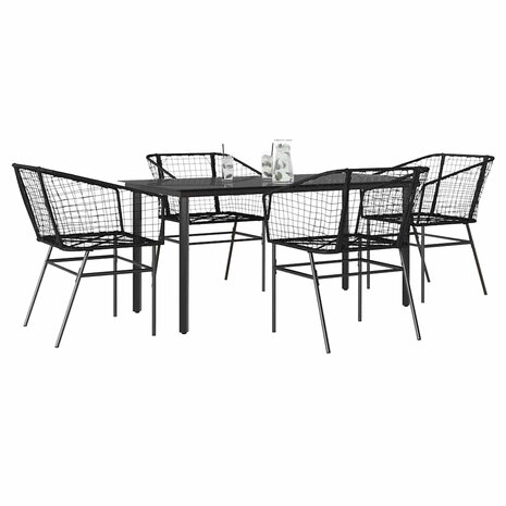 5-delige Tuinset poly rattan glas zwart
