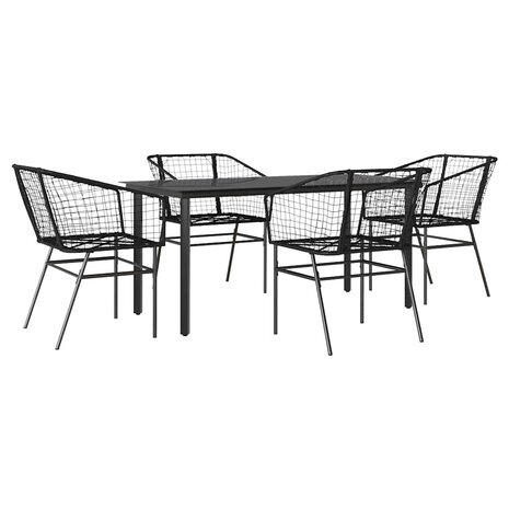 5-delige Tuinset poly rattan glas zwart