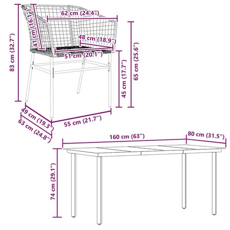 5-delige Tuinset poly rattan glas zwart