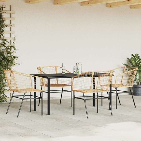 5-delige Tuinset poly rattan glas bruin