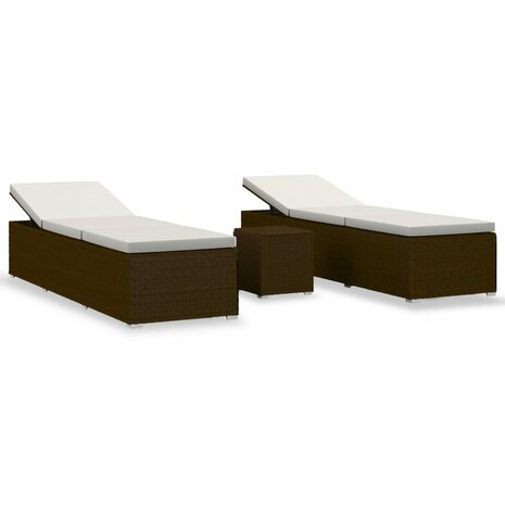 3-delige Ligbeddenset met theetafel poly rattan bruin