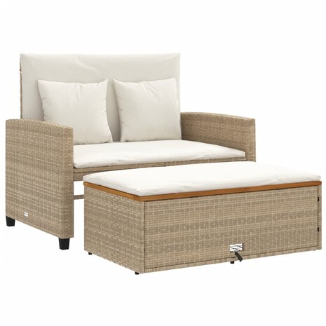 Tuinbank 2-zits met kussens poly rattan en acaciahout beige