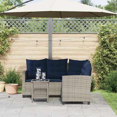 Tuinbank met tafel en kussens L-vormig poly rattan grijs