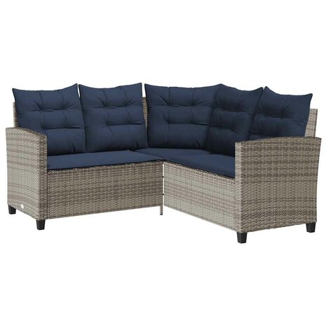 Tuinbank met tafel en kussens L-vormig poly rattan grijs