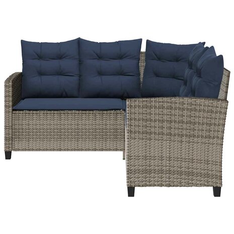 Tuinbank met tafel en kussens L-vormig poly rattan grijs