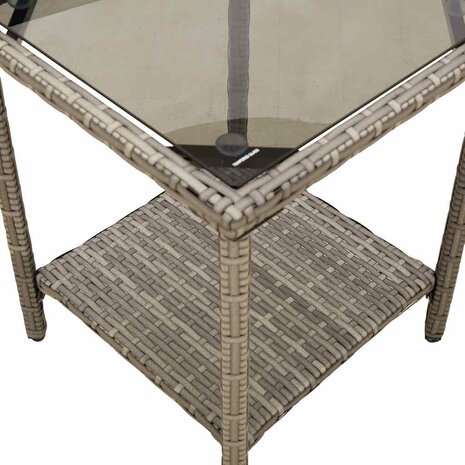 Tuinbank met tafel en kussens L-vormig poly rattan grijs