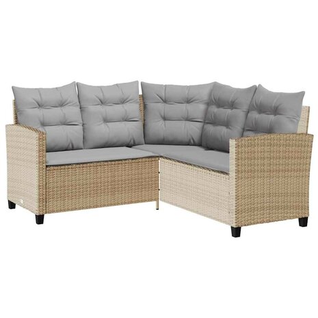 Tuinbank met tafel en kussens L-vormig beige poly rattan