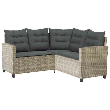 Tuinbank met tafel en kussens L-vormig poly rattan lichtgrijs
