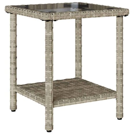 Tuinbank met tafel en kussens L-vormig poly rattan lichtgrijs