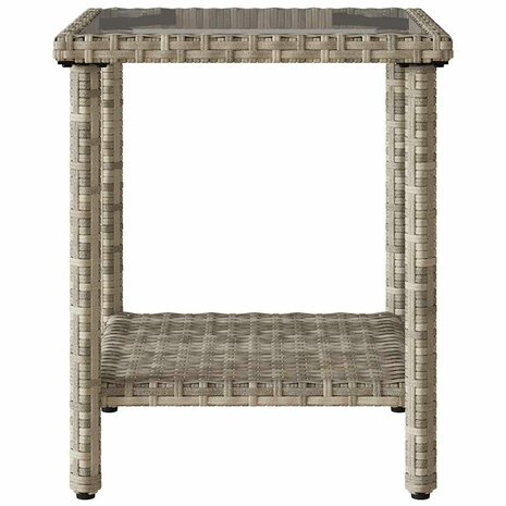 Tuinbank met tafel en kussens L-vormig poly rattan lichtgrijs