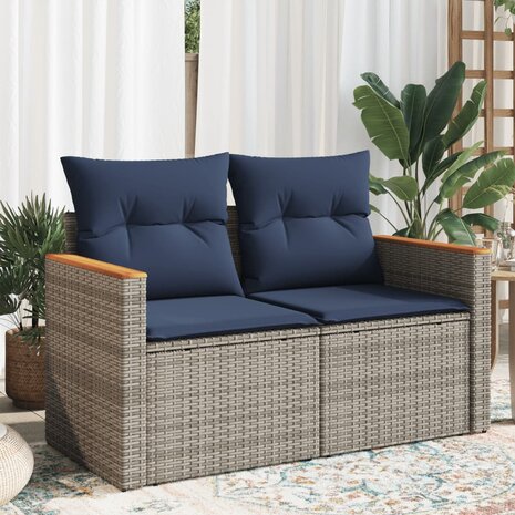 Tuinbank met kussens 2-zits poly rattan grijs